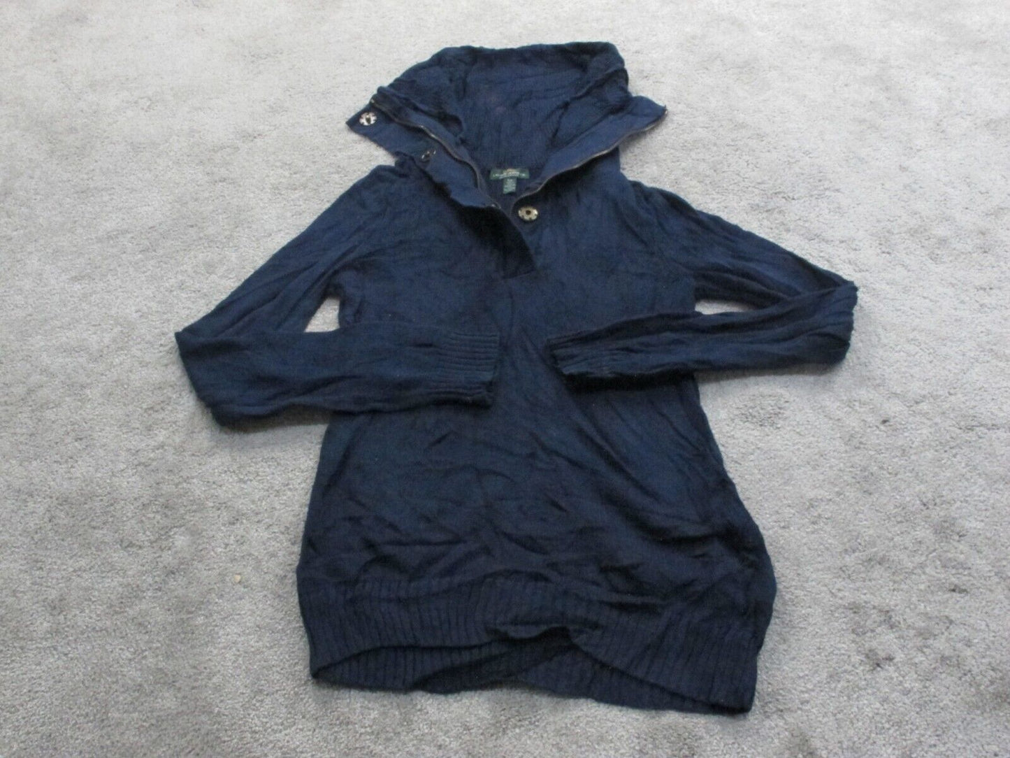 Ralph Lauren Women Pullover Knitted Sweater 100% Cotton High Neck Navy Blue SZ S