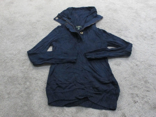 Ralph Lauren Women Pullover Knitted Sweater 100% Cotton High Neck Navy Blue SZ S
