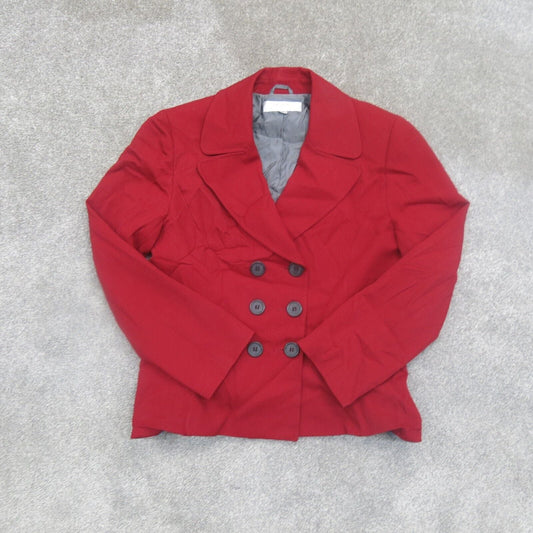Tahari Womens Pea Coat Double Breasted Long Sleeves Front Button Red Size 14