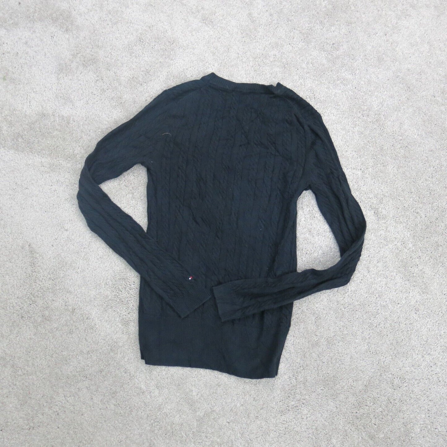 Tommy Hilfiger Womens Pullover Sweater Knitted Long Sleeve V Neck Black SZ Small