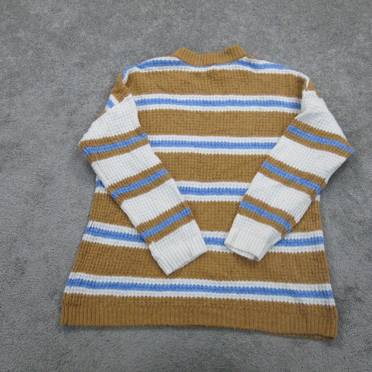 American Eagle Womens Pullover Sweater Crew Neck Striped White Brown Size Small