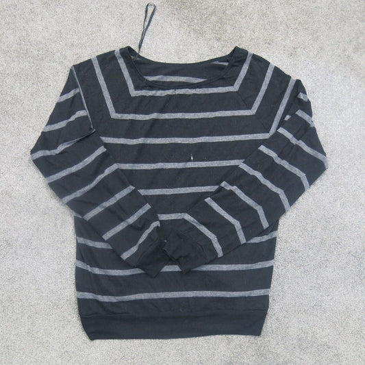 Forever 21 Womens Pullover Knitted Sweater Striped Long Sleeves Gray Black SZ L