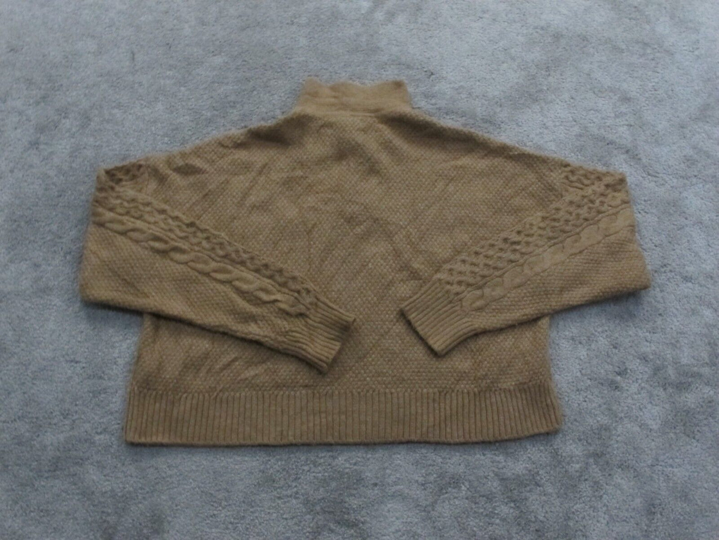 American Eagle Womens Crop Polo Sweater Knitted Long Sleeves Light Brown Size S