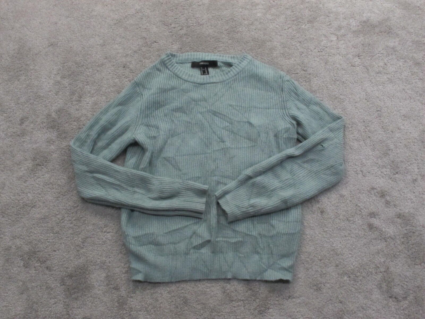 Forever 21 Women Pullover Sweater Knitted Long Sleeve Crew Neck Light Blue SZ M