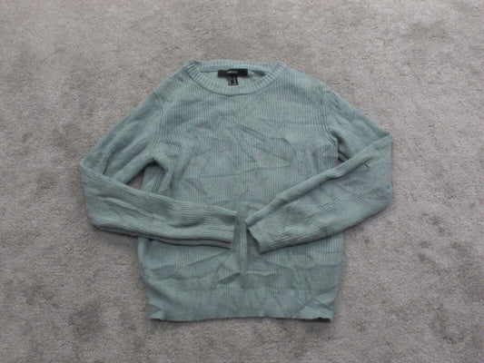 Forever 21 Women Pullover Sweater Knitted Long Sleeve Crew Neck Light Blue SZ M
