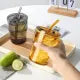 Glass Tumbler with Straw, Lid & Leather Sleeve, Leather Sleeve With Protective Leather Sleeve, Reusable Glass Coffee Tumbler