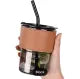 Glass Tumbler with Straw, Lid & Leather Sleeve, Leather Sleeve With Protective Leather Sleeve, Reusable Glass Coffee Tumbler