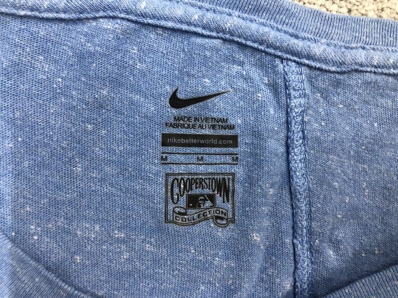 Nike Sweatshirt Womens Medium Blue Graphic Striped Sleeve Pullover Sweater