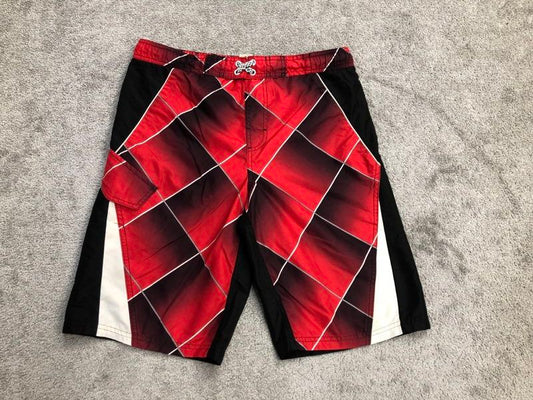 OP Swimwear Mens X Large Red Black Board Shorts Swim Trunks Check Lightweight